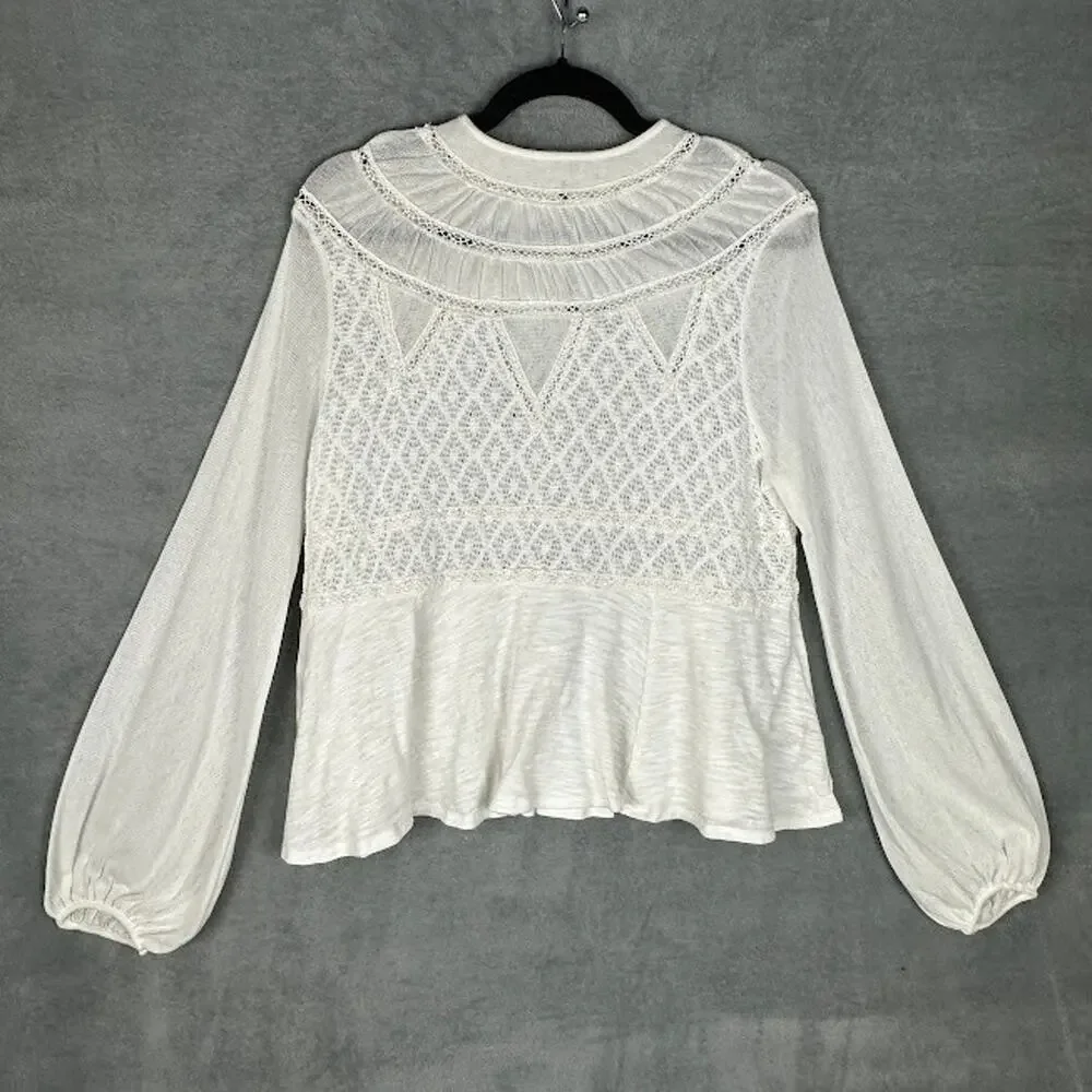 Free People Top Womens Medium White Lace Babydoll Boho Beach Whimsy Cottage